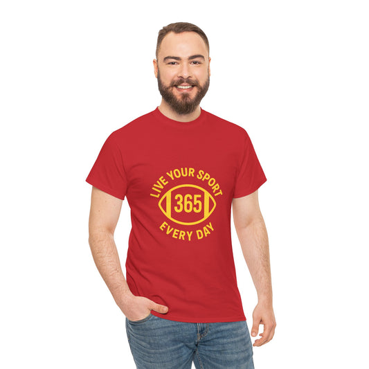 365 Football Unisex Tee - Red/Yellow Heavy Cotton T-Shirt